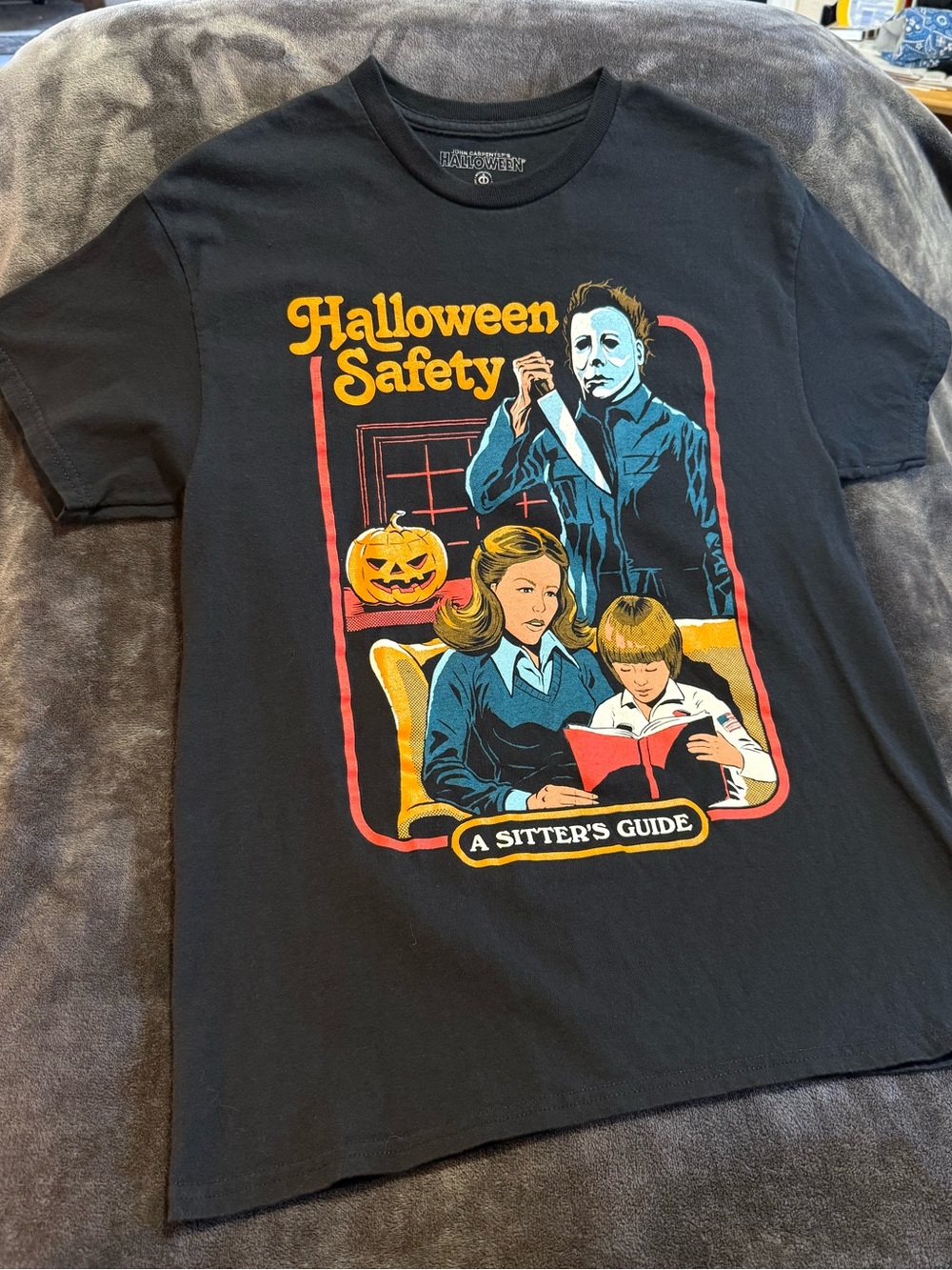 Spirit Black Halloween Safety Graphic Kids Tee with Orange & Yellow Accents